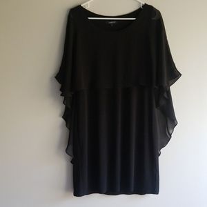 Women mini dress chiffon overlay ruffle sleeves